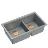 QUADRON | LOGAN 120 | granitowy zlewozmywak kuchenny SILVER STONE + MIEDŹ PVD | wymiar: 76 x 45 x 23,5 cm | 2-komorowy wpuszczany | podbudowa szafki od: 80 cm HQL7645U5PVDC1I
